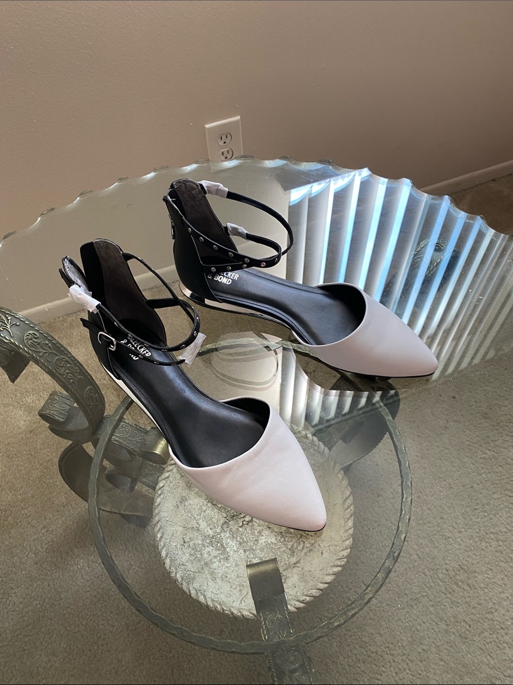 Pointed Toe Ankle Strap Flats in Light Pink